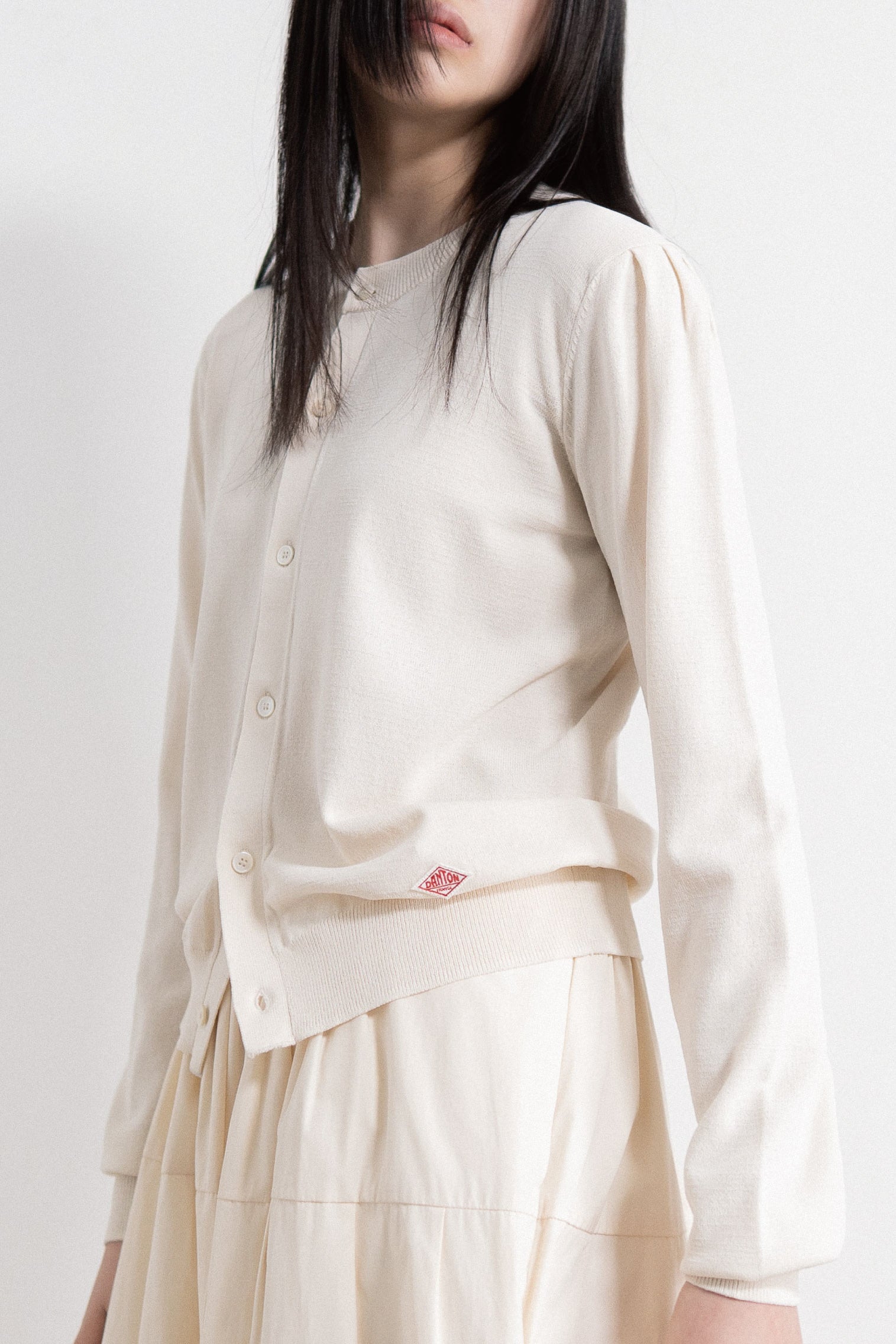 crew neck puff cardigan