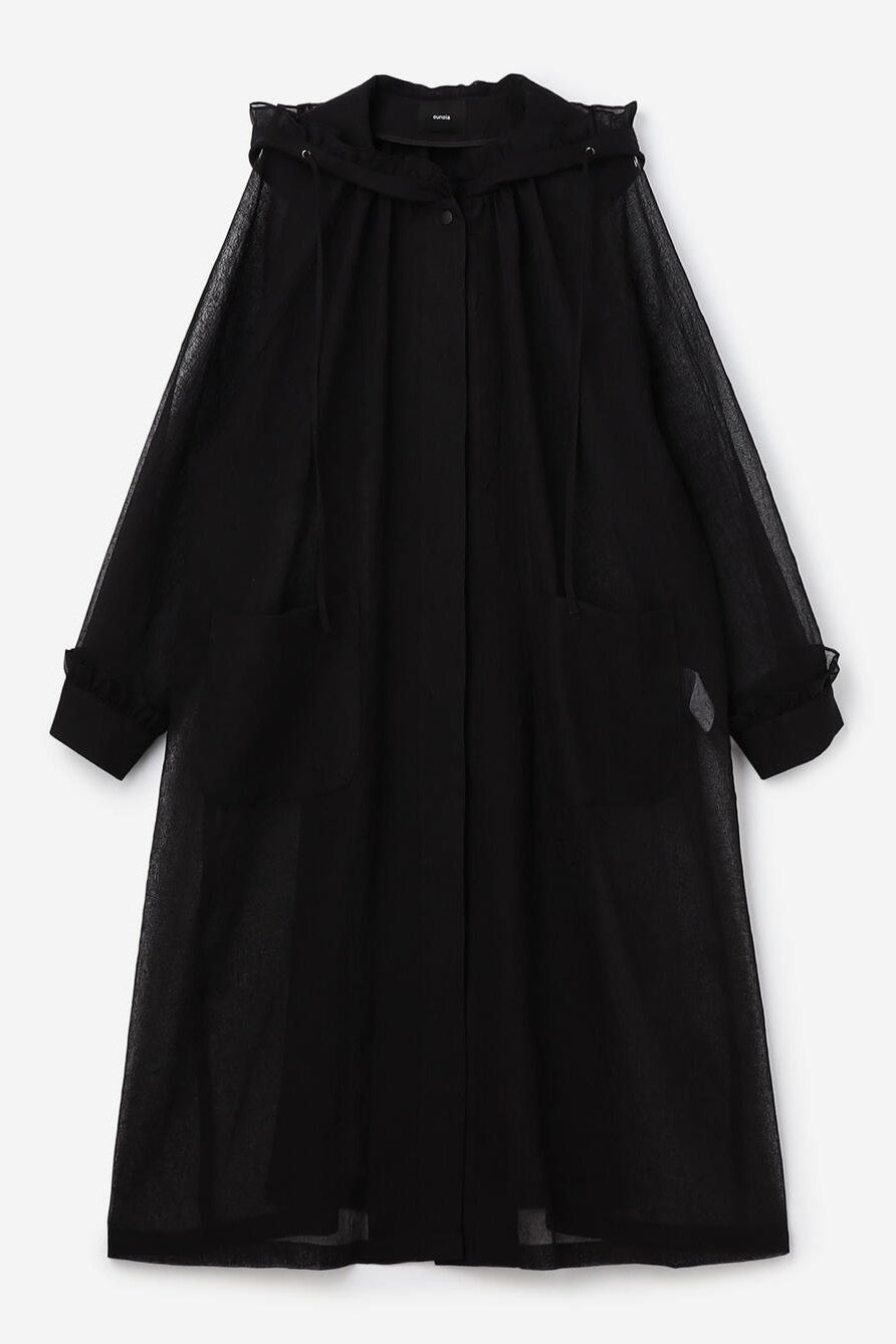 frill hooded organza coat