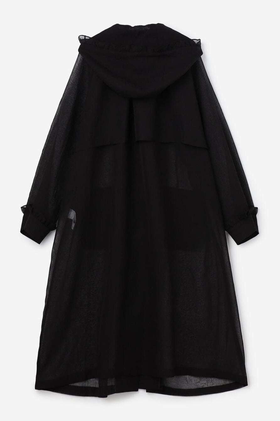 frill hooded organza coat