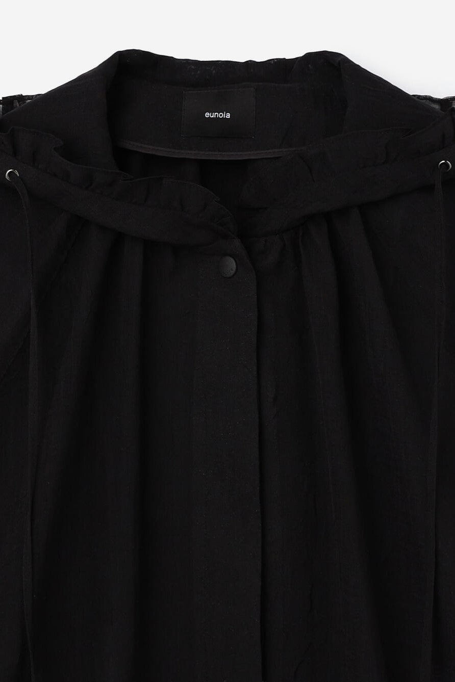 frill hooded organza coat