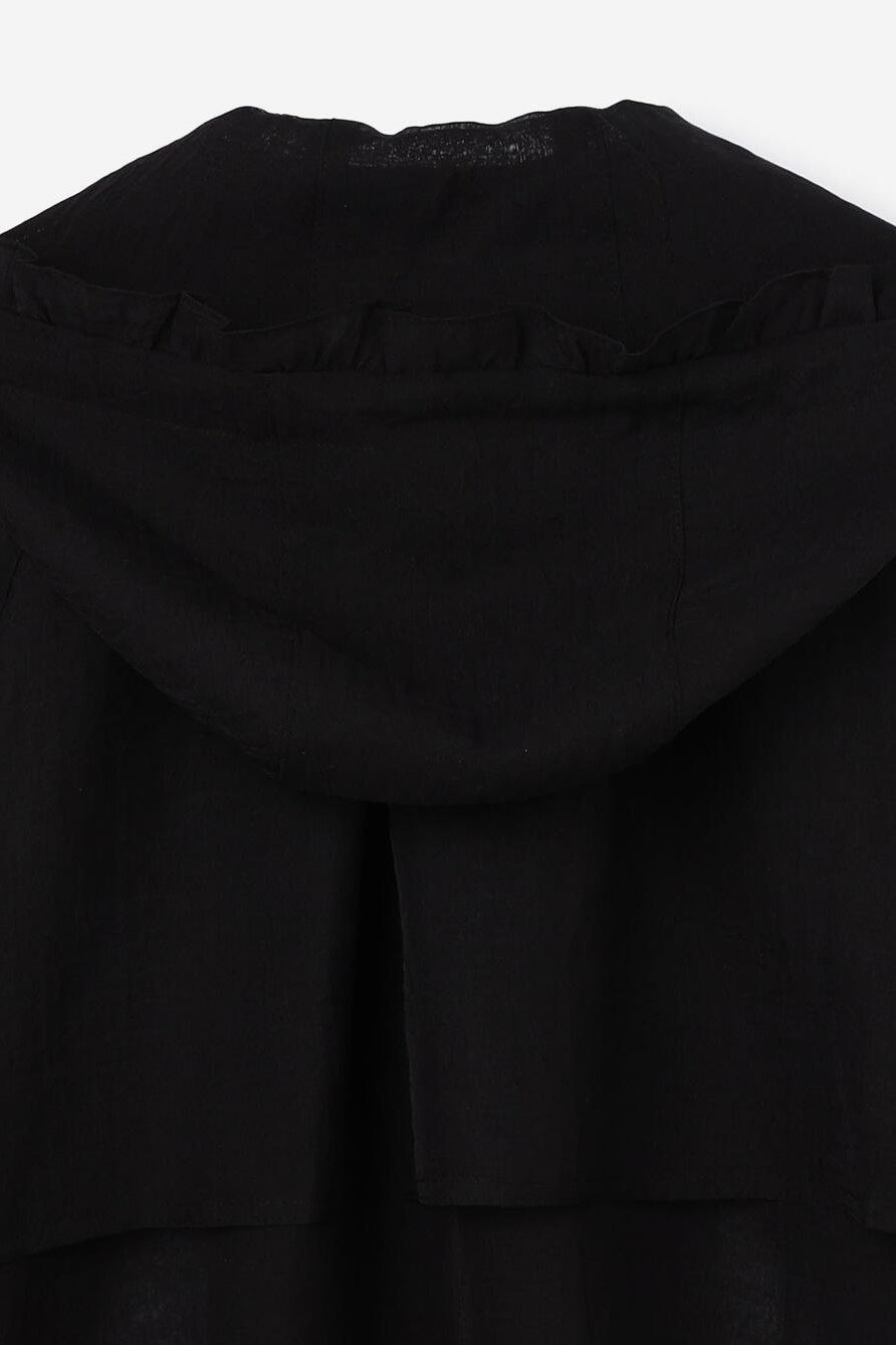 frill hooded organza coat