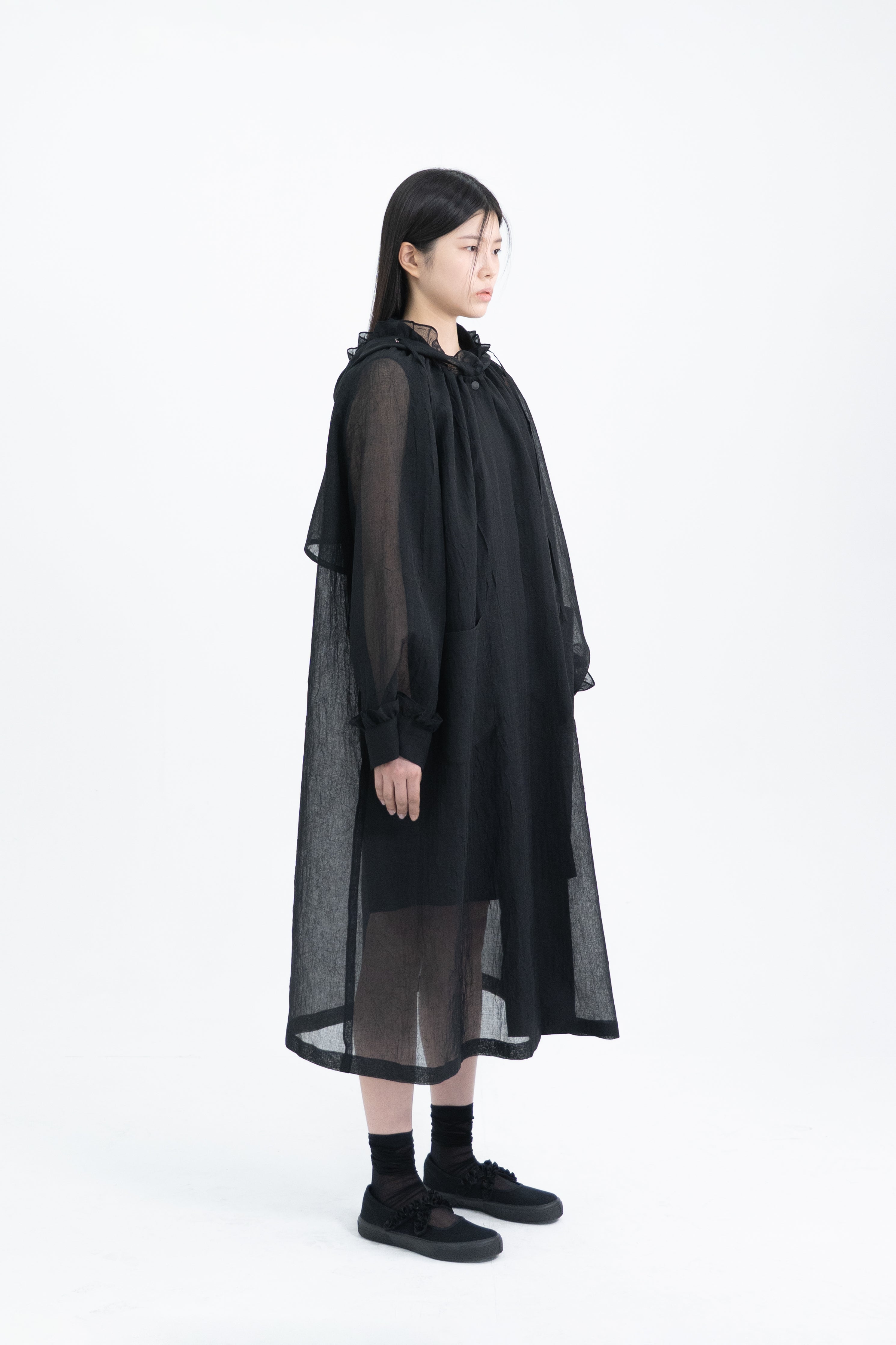 frill hooded organza coat