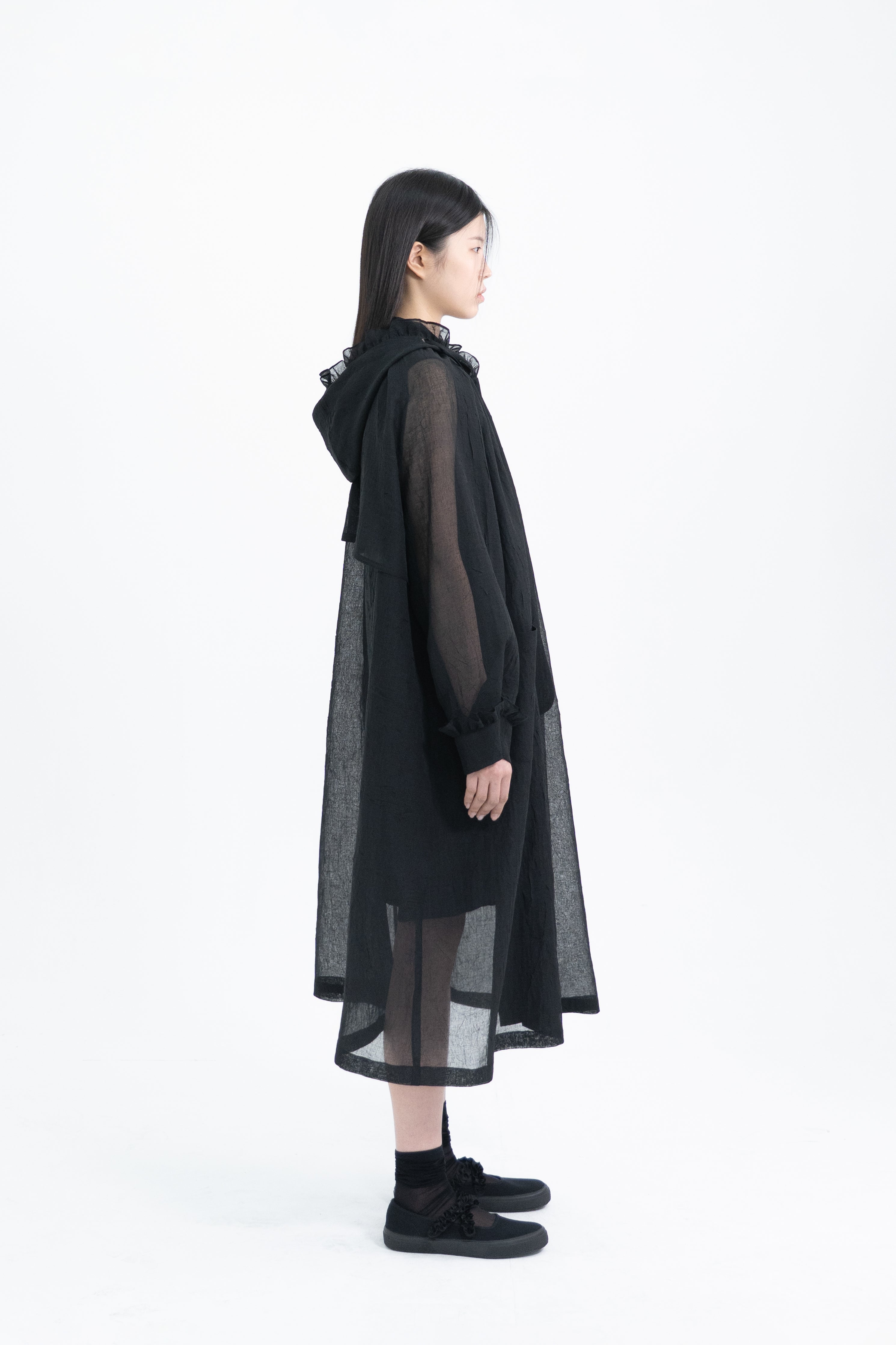 frill hooded organza coat