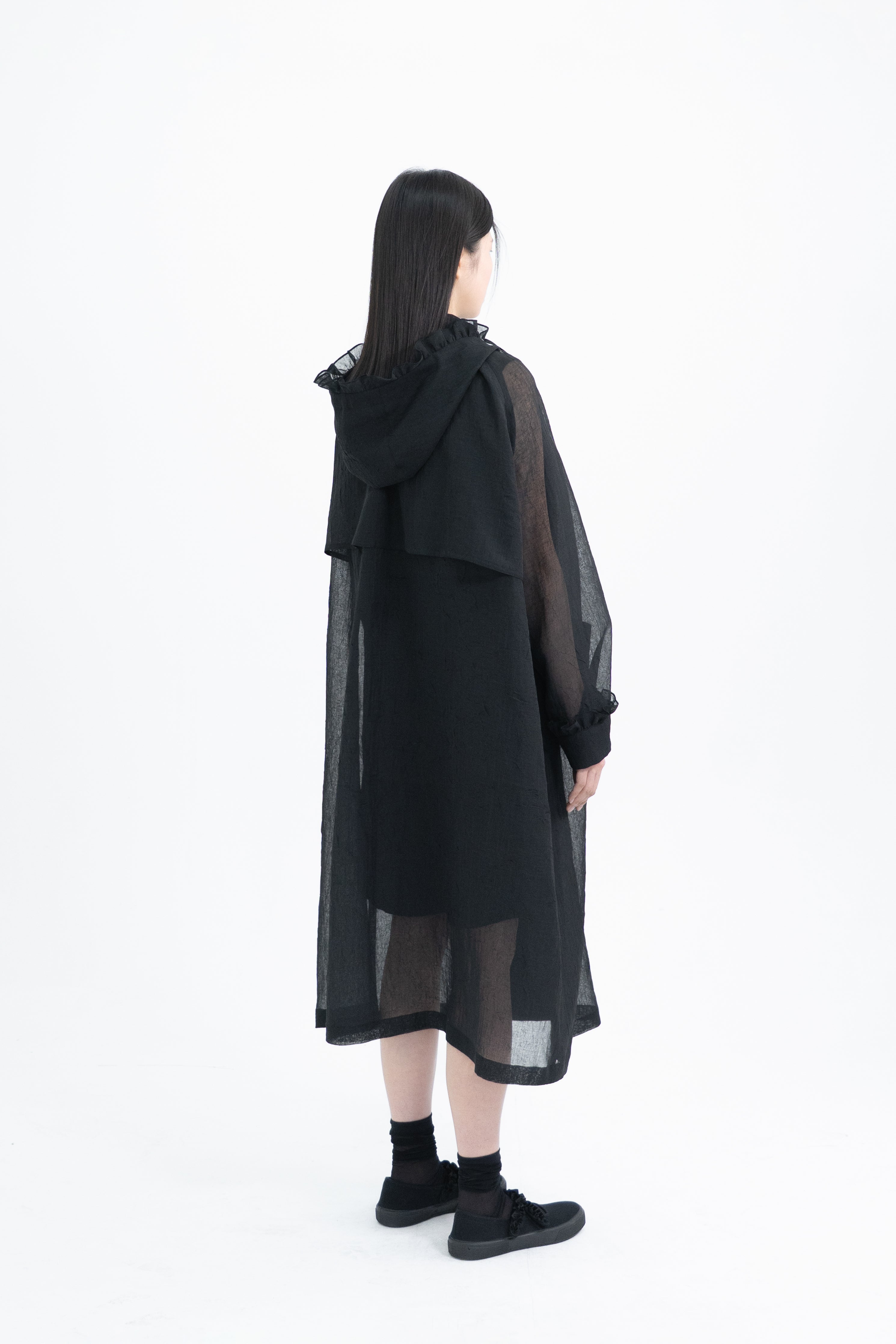 frill hooded organza coat