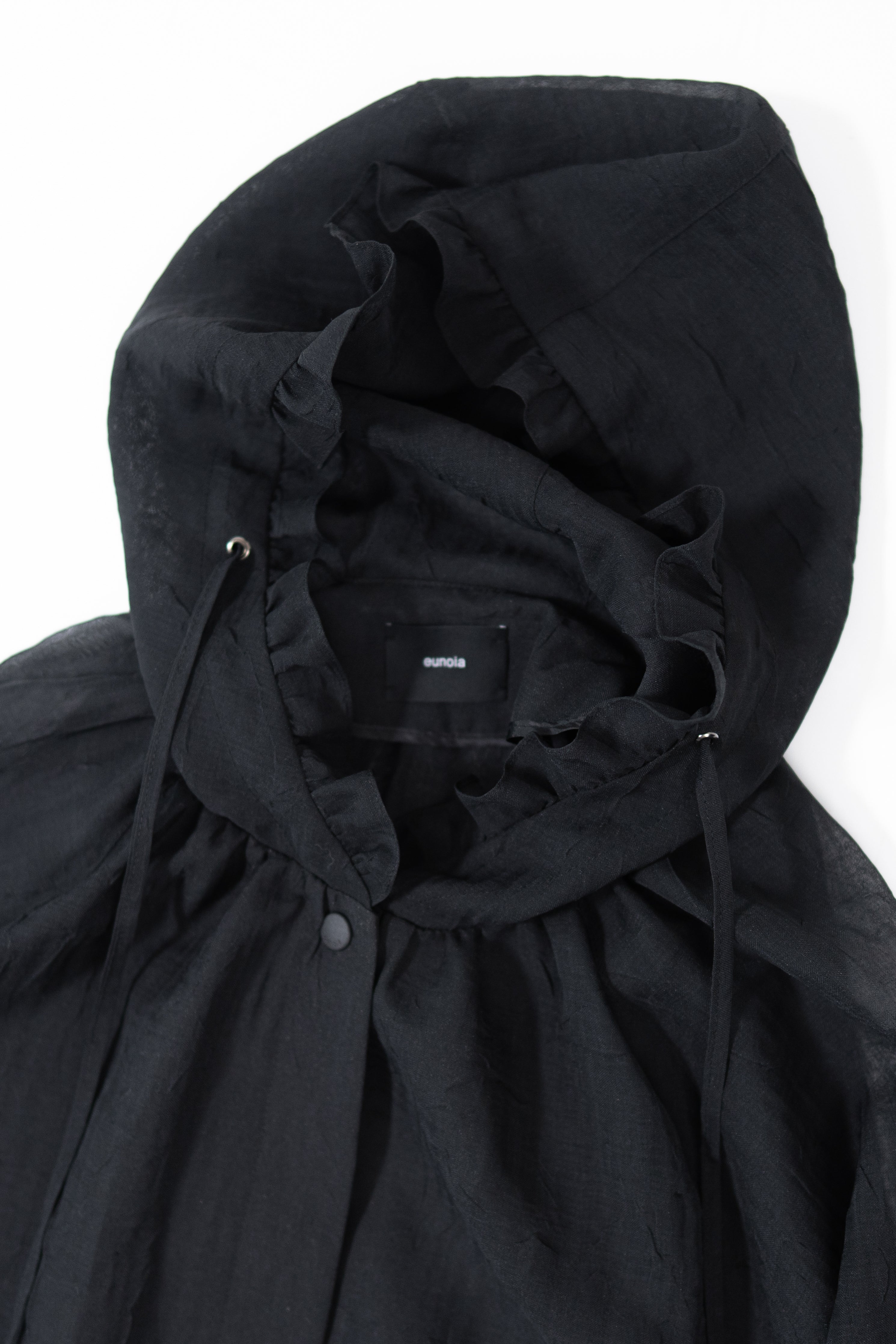 frill hooded organza coat