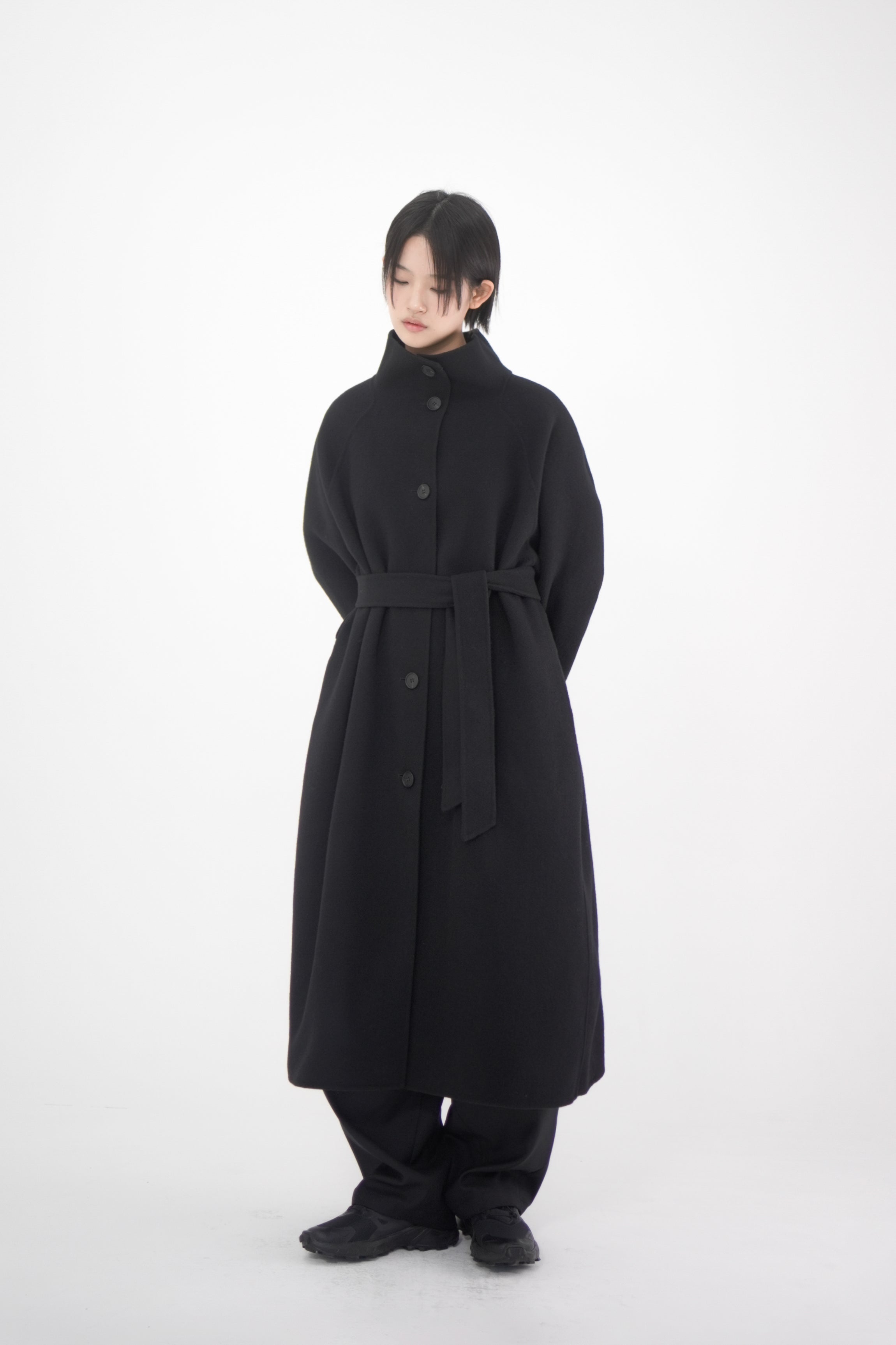 high neck handmade long coat