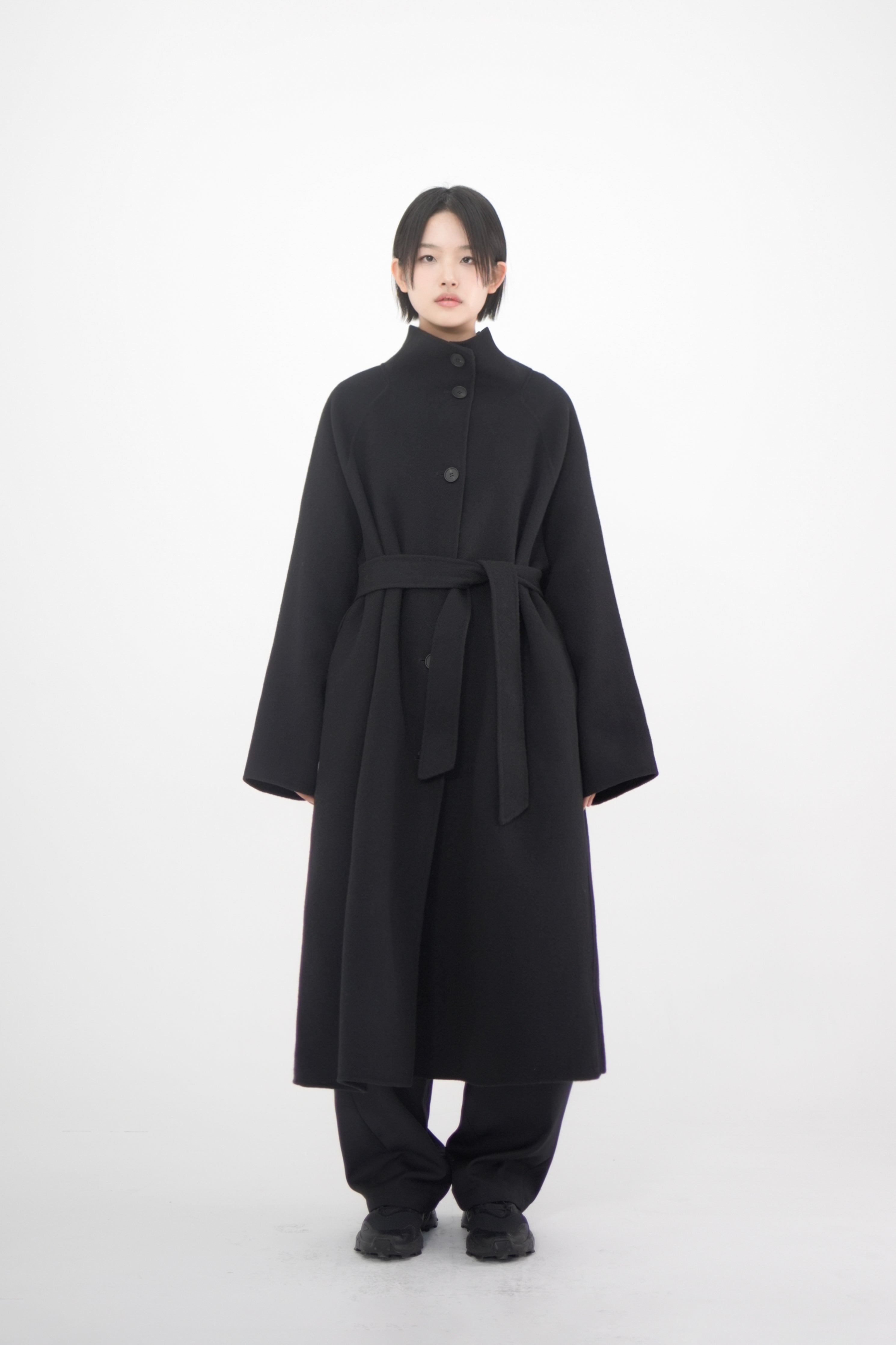 high neck handmade long coat