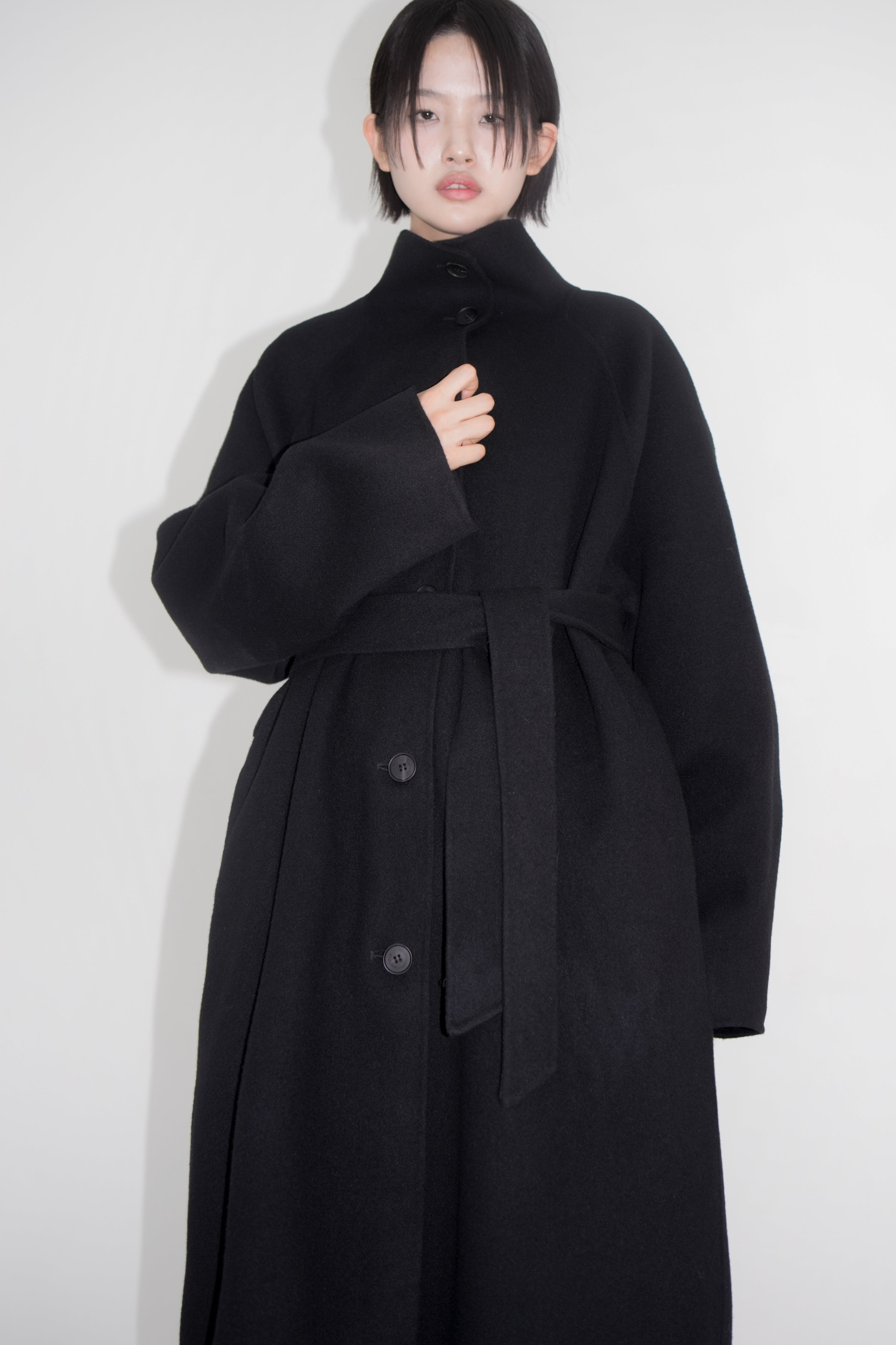 high neck handmade long coat