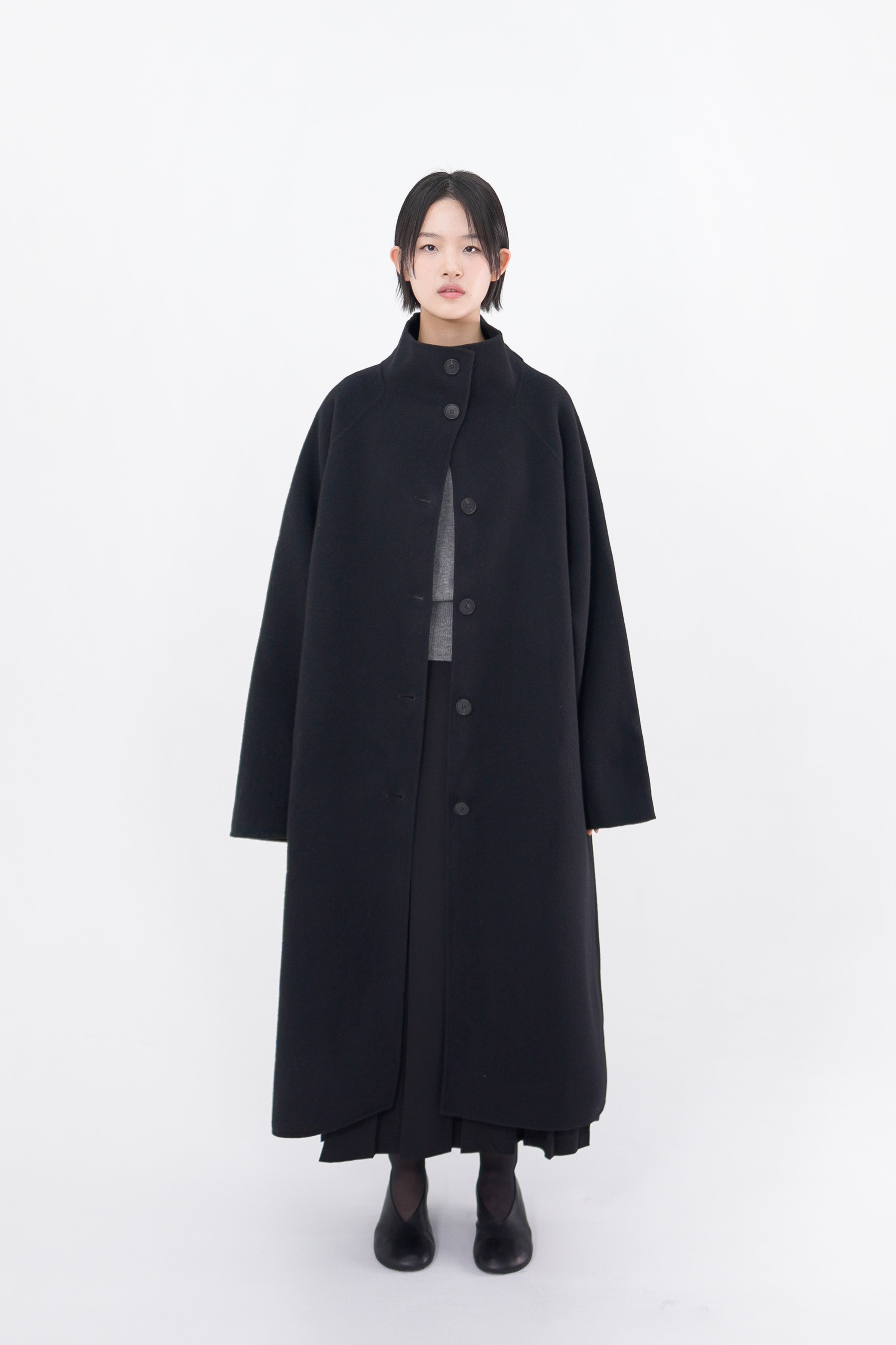 high neck handmade long coat