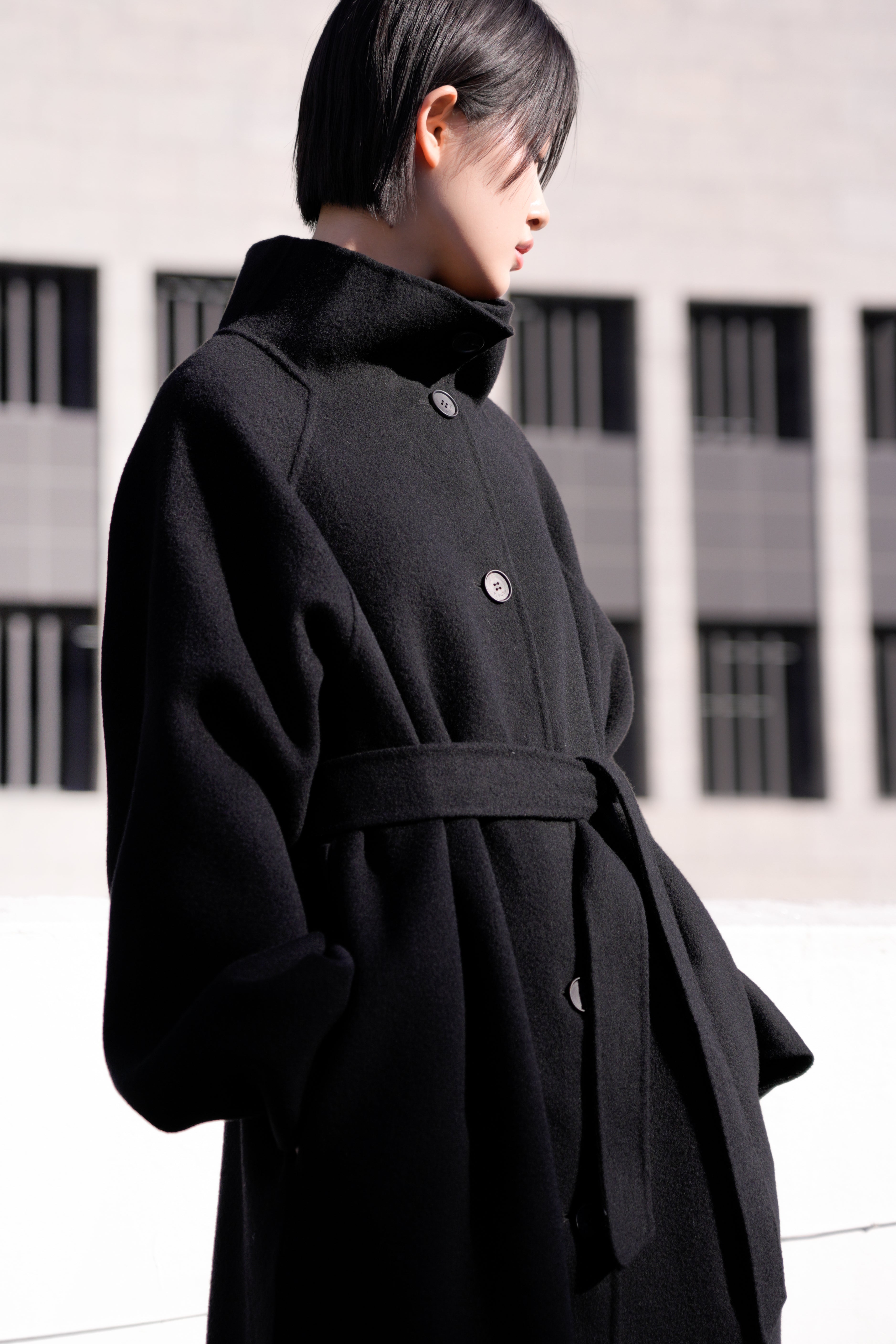 high neck handmade long coat