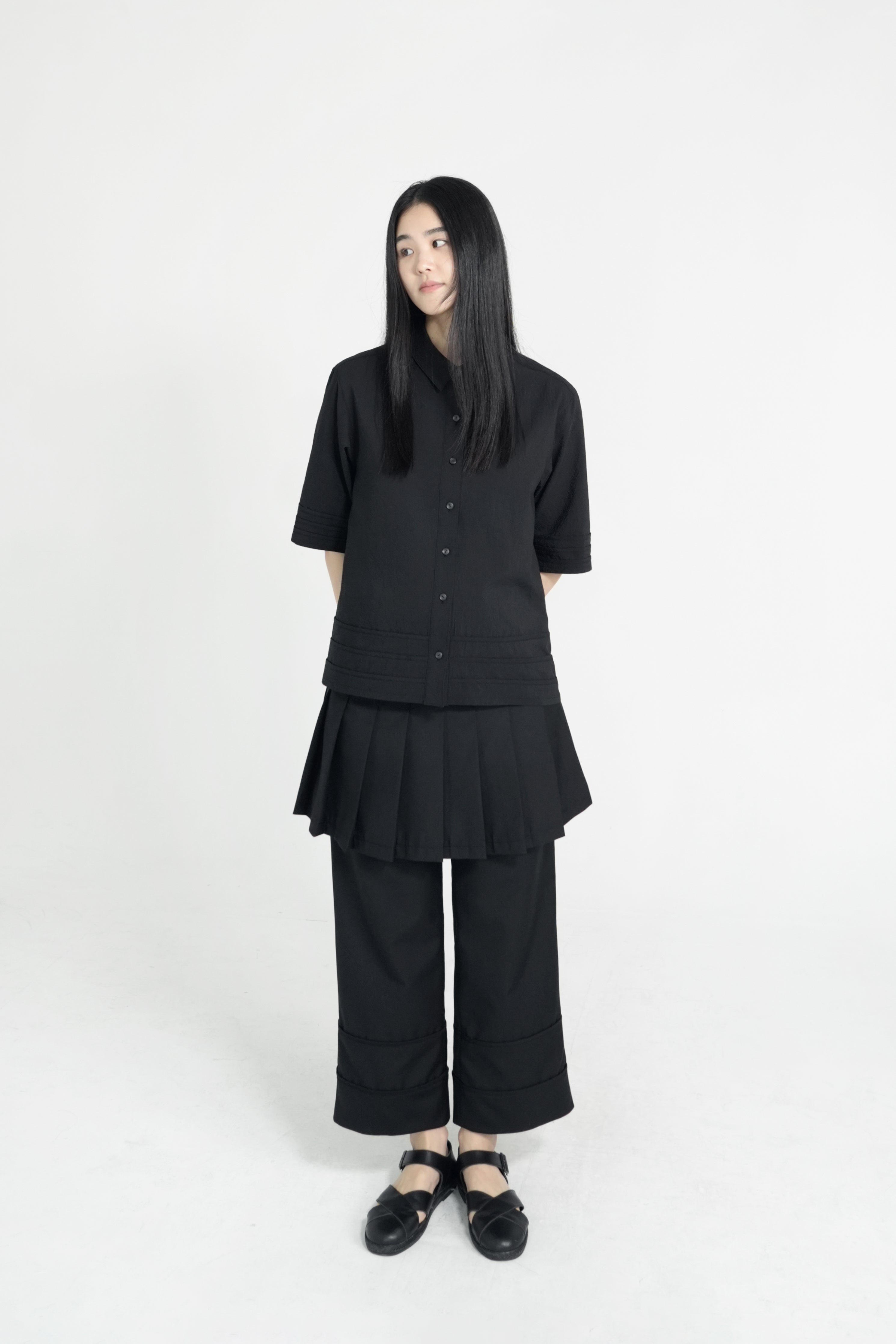 layered pleats short skirt
