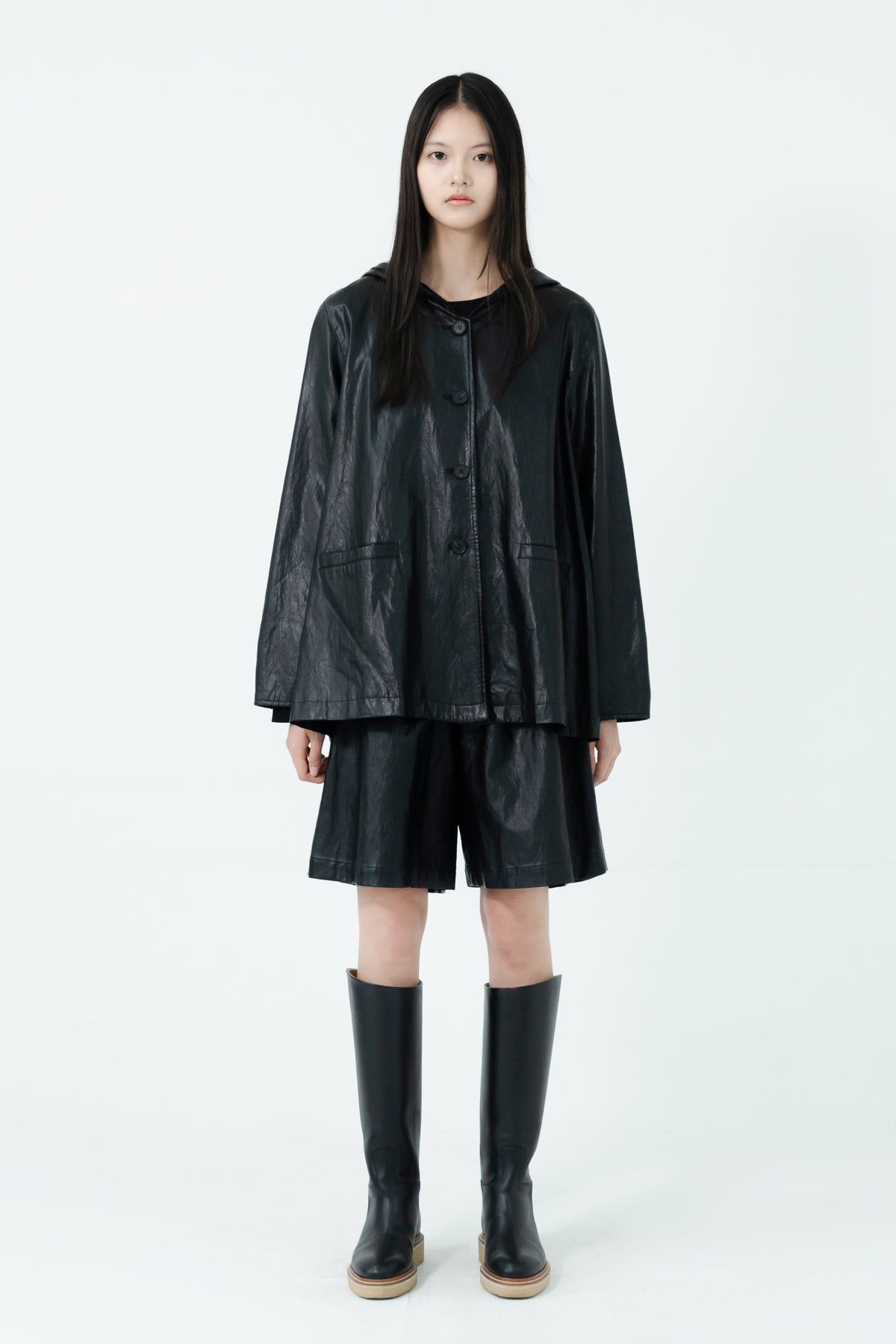 leather hooded jacket