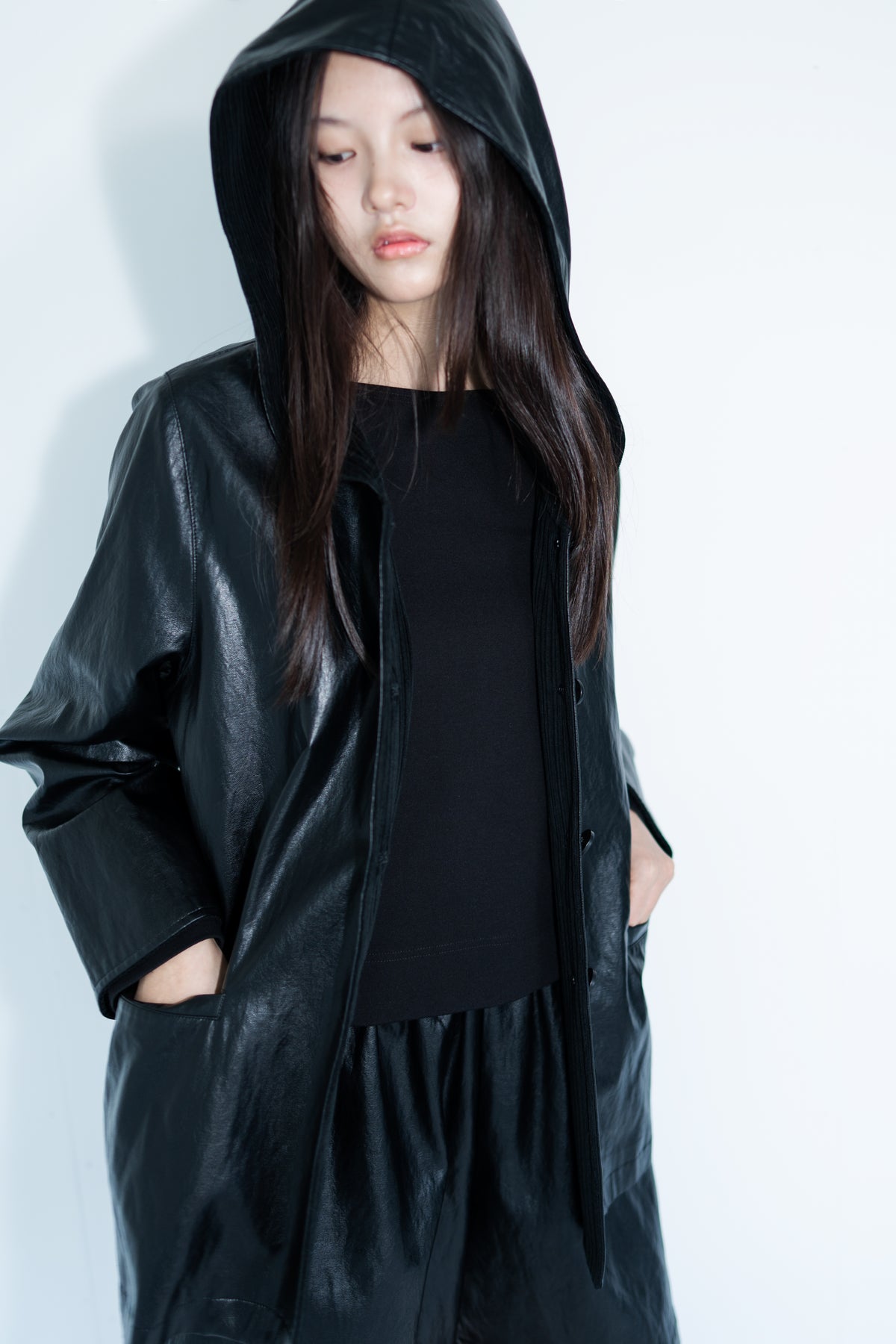 leather hooded jacket
