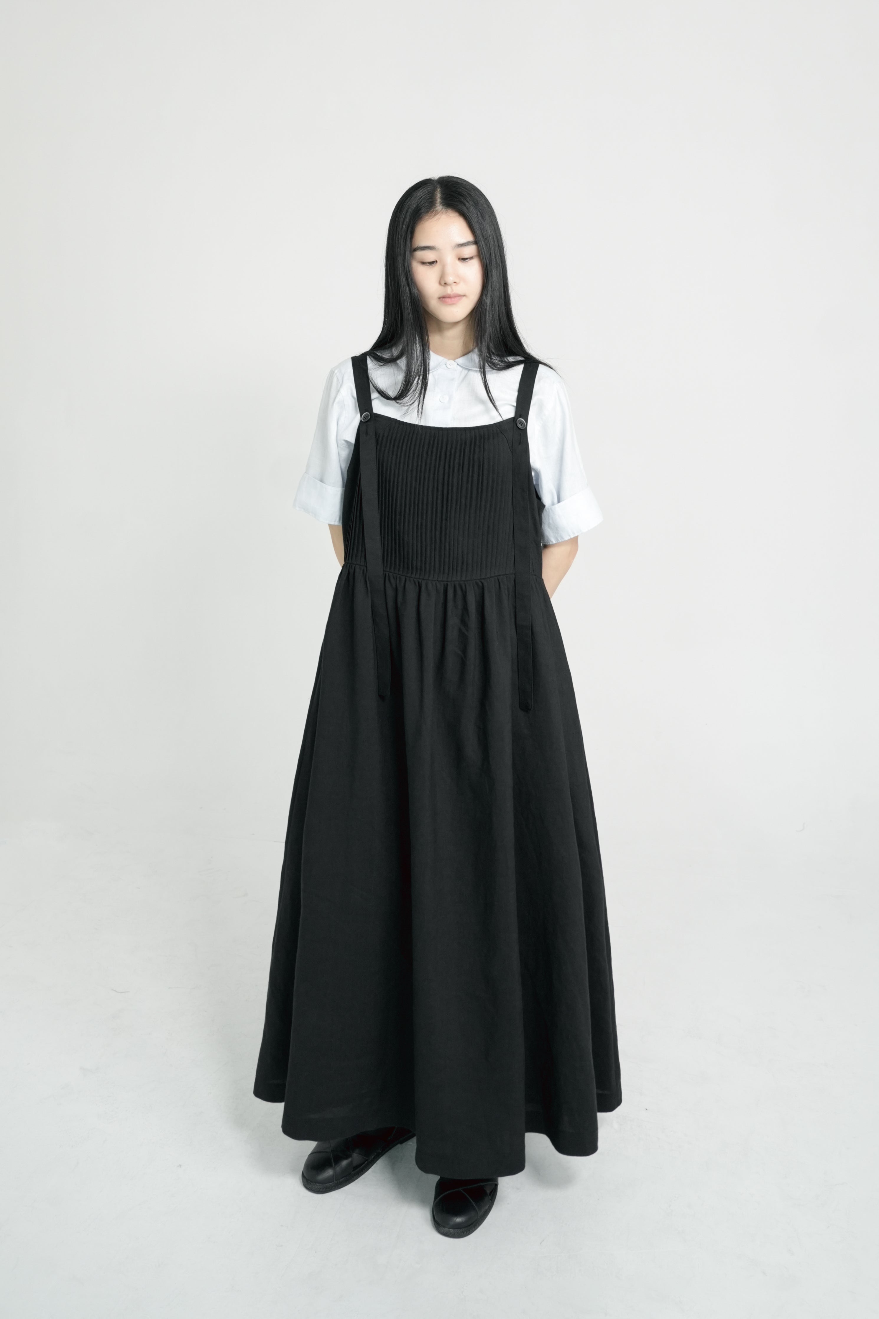 string button pintuck dress