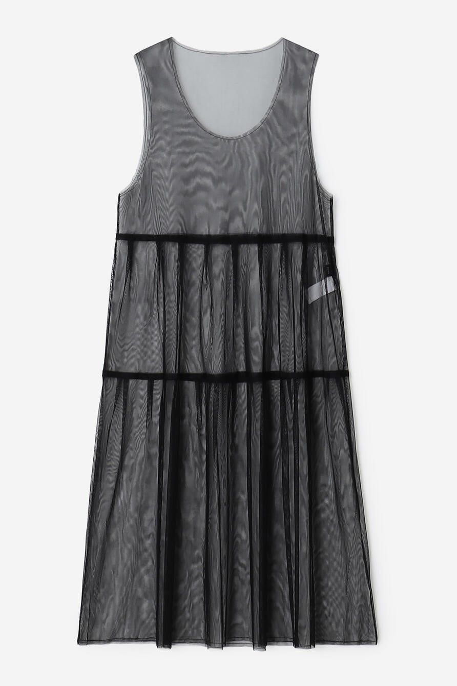 layered mesh tuck dress
