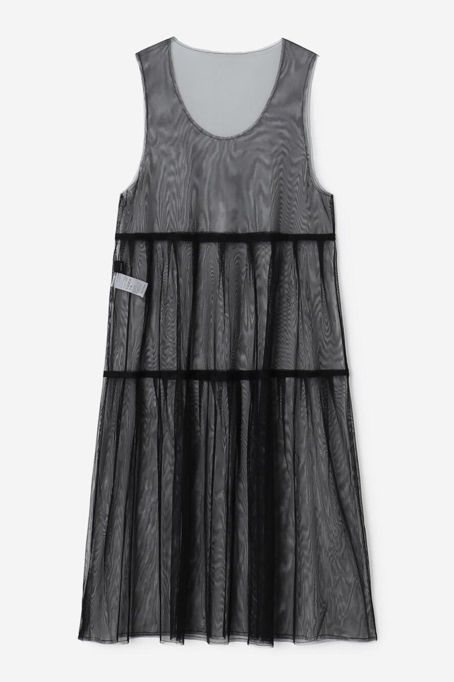 layered mesh tuck dress