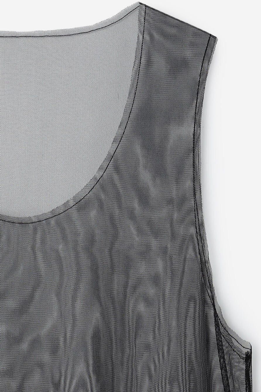 layered mesh tuck dress