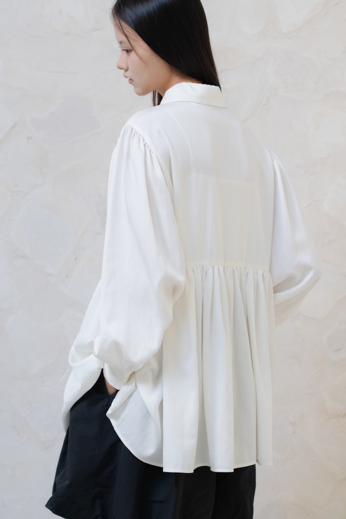layer collar puff blouse