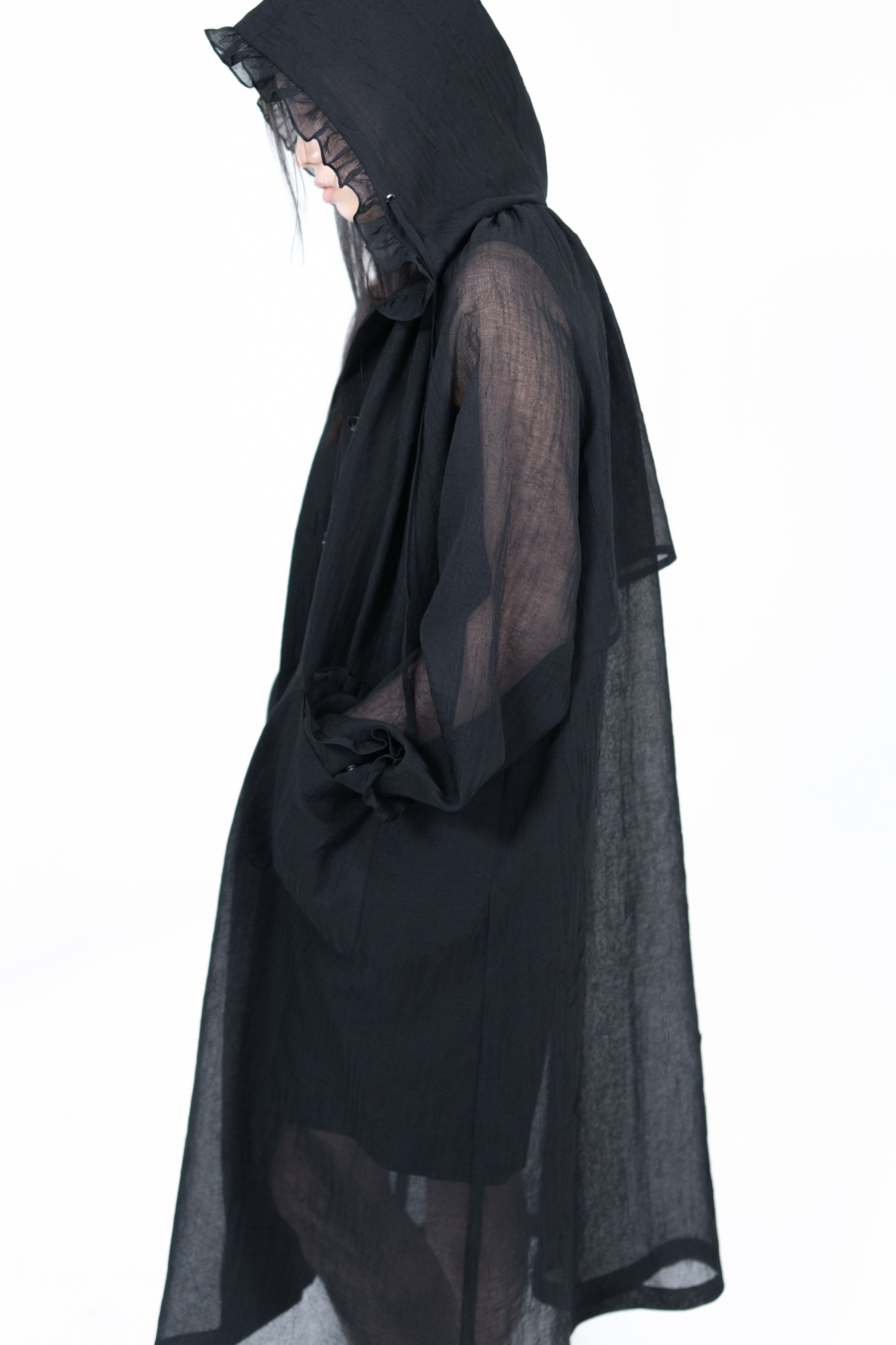 frill hooded organza coat