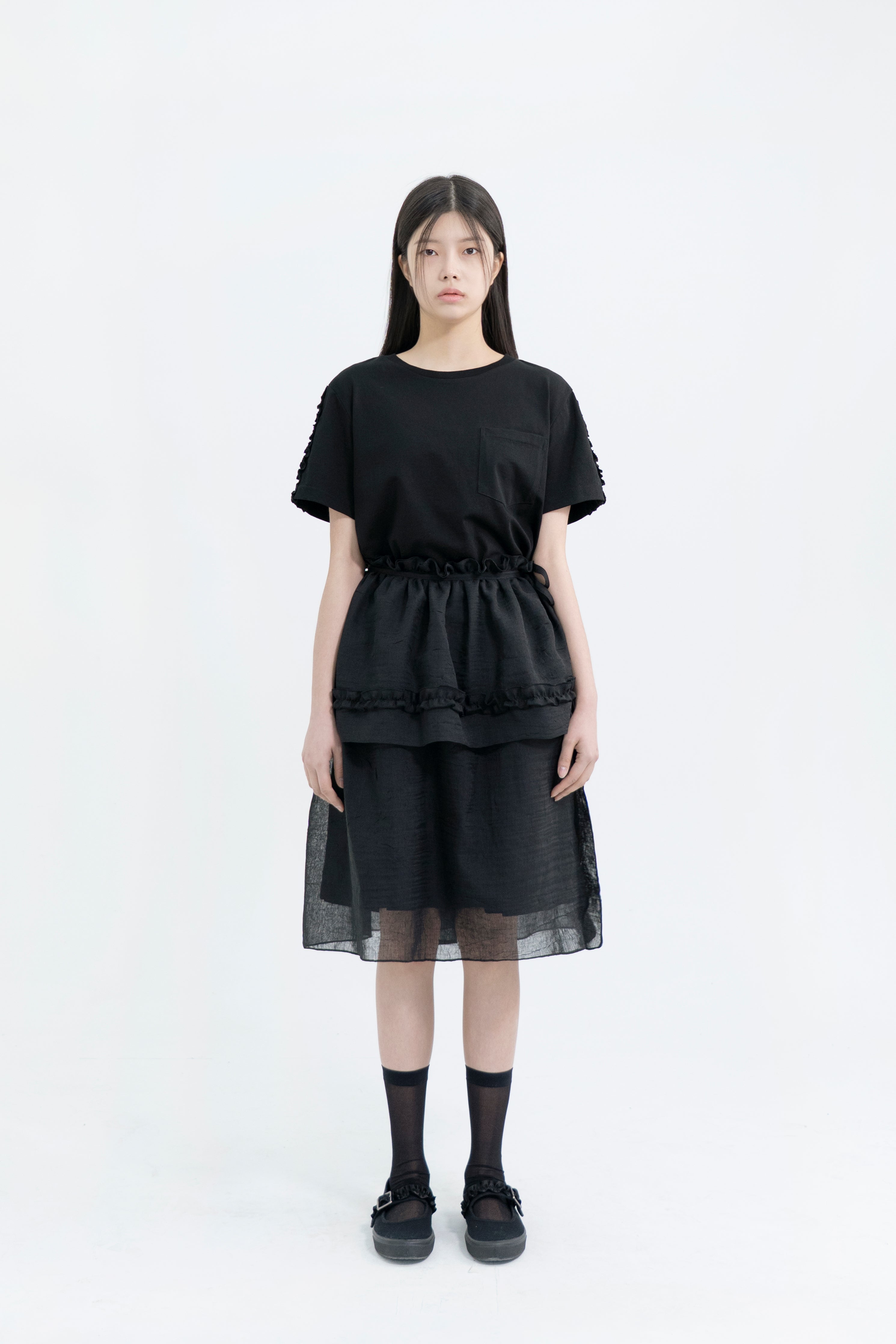 half sleeve frill t shirt