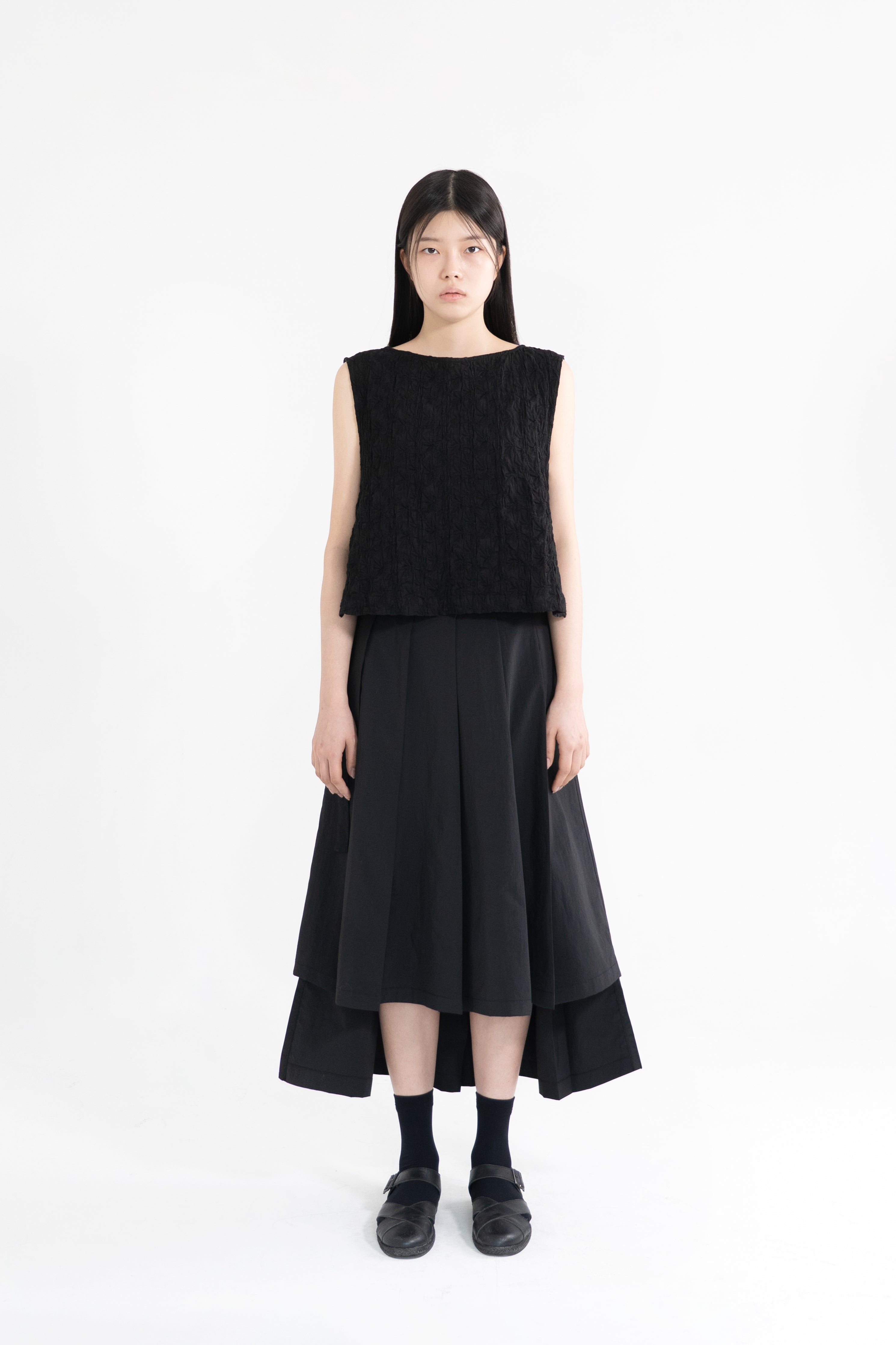 high-low pleats skirt