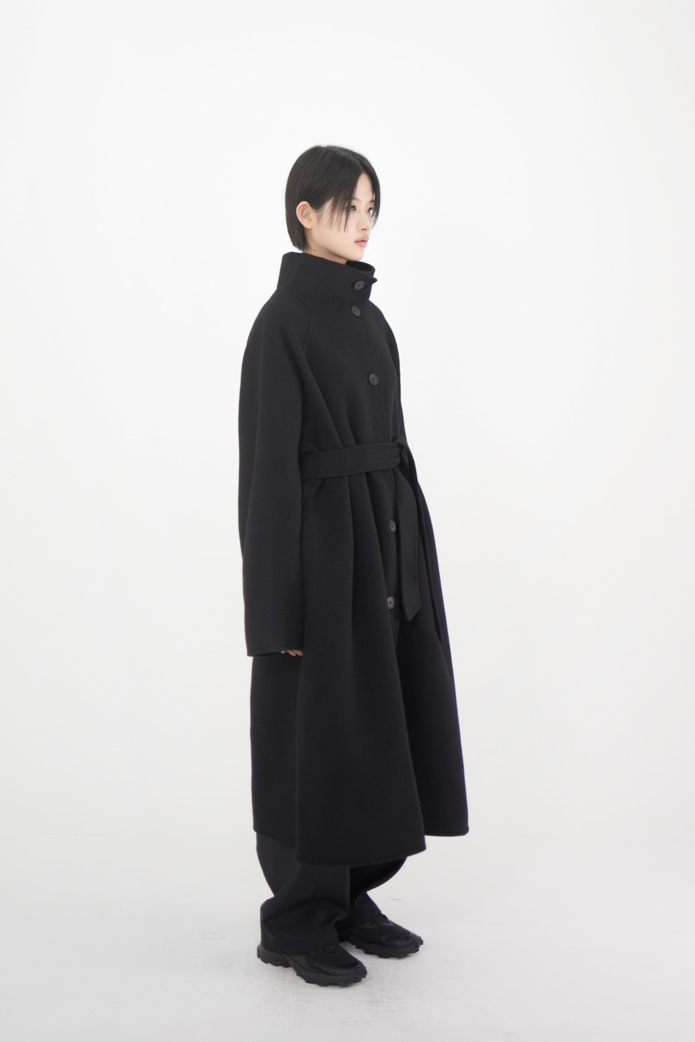 high neck handmade long coat