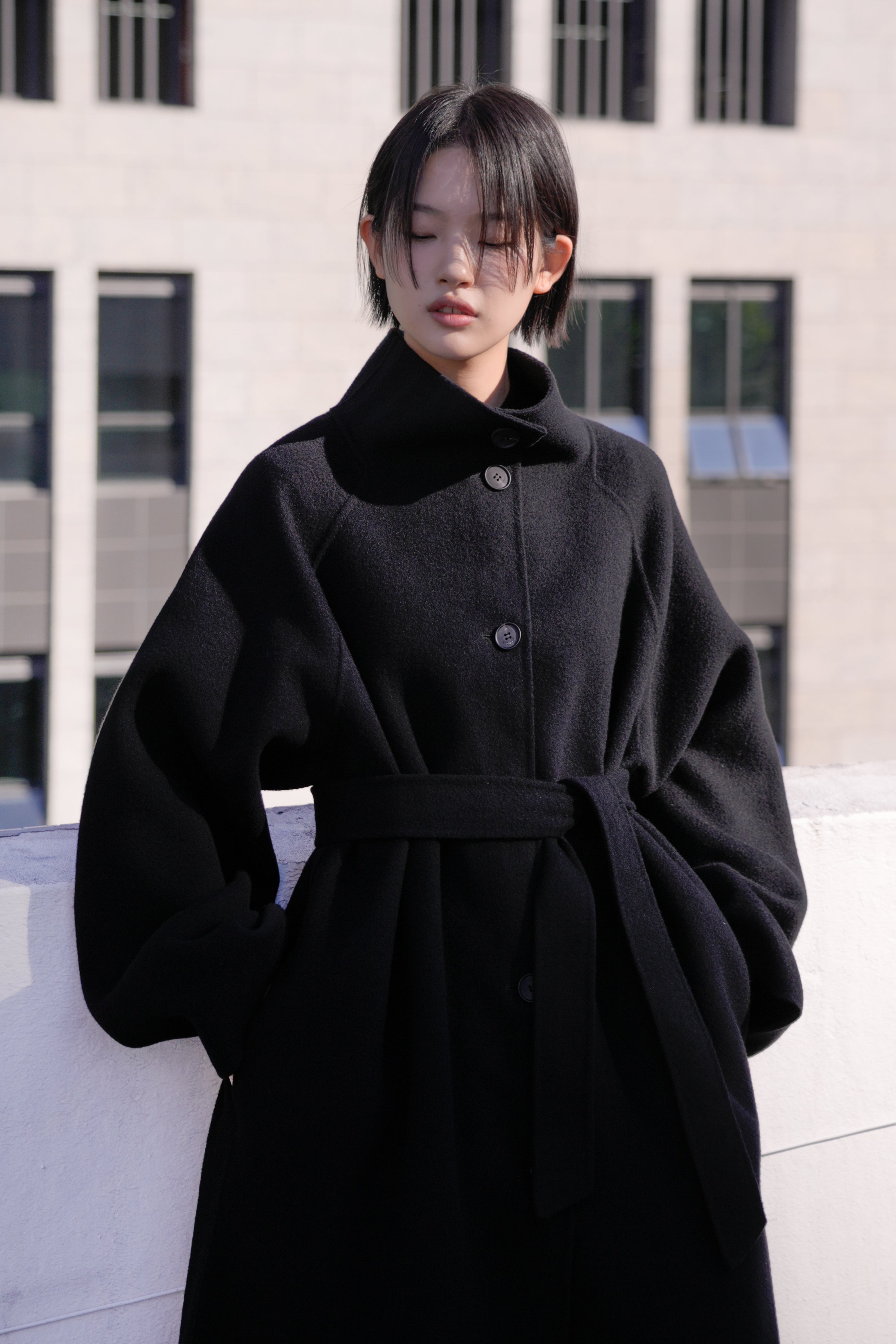 high neck handmade long coat