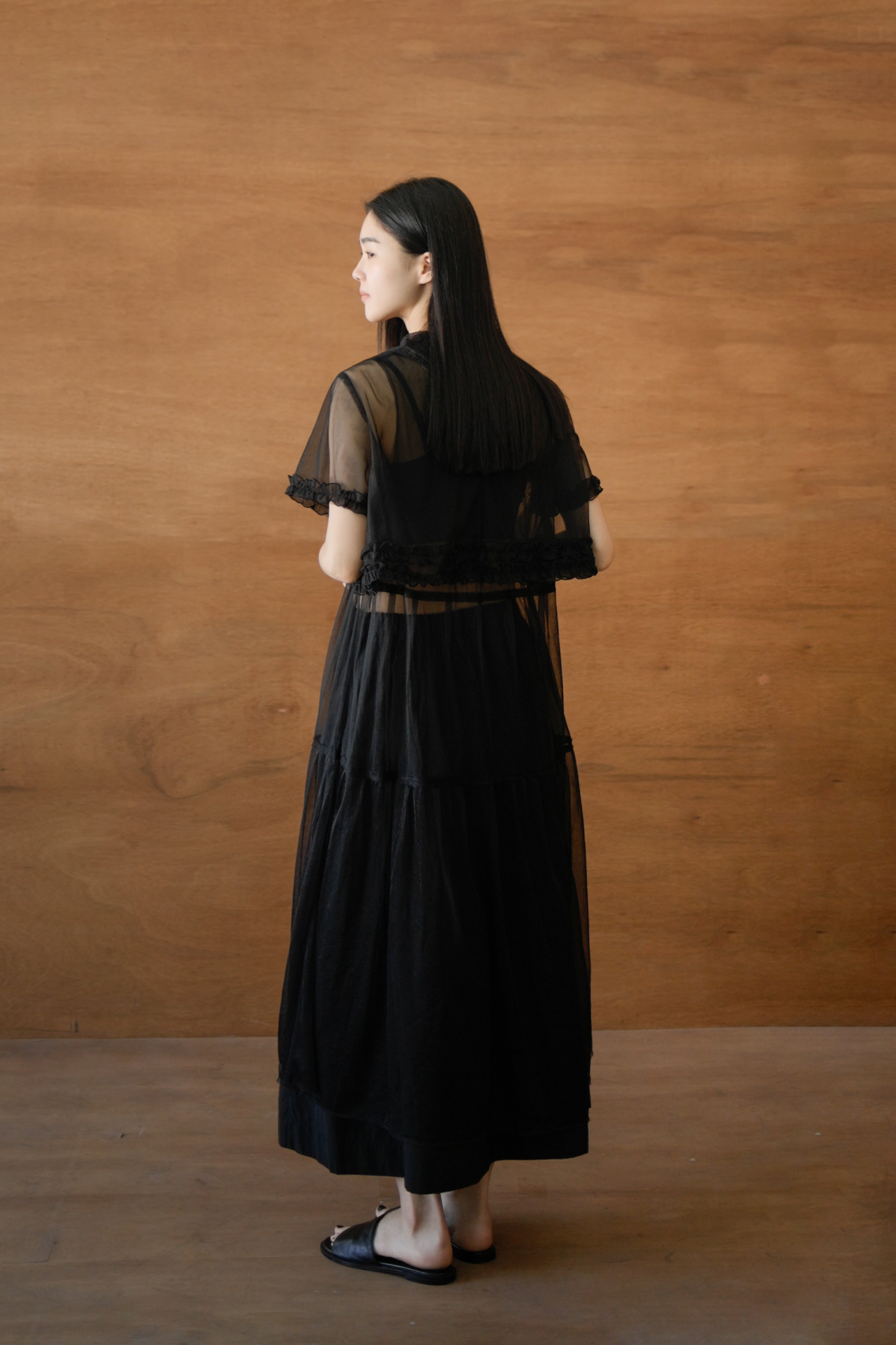 layered mesh tuck dress