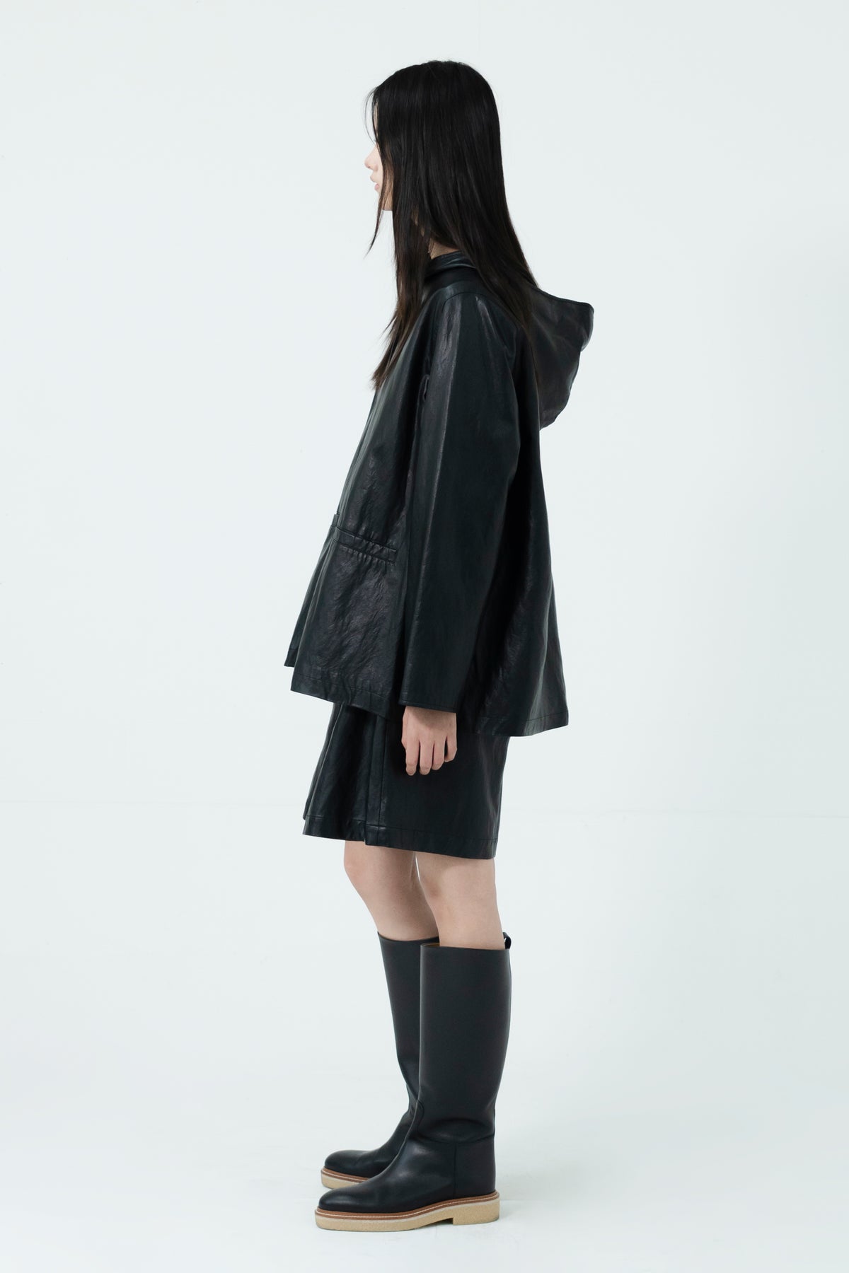 leather hooded jacket