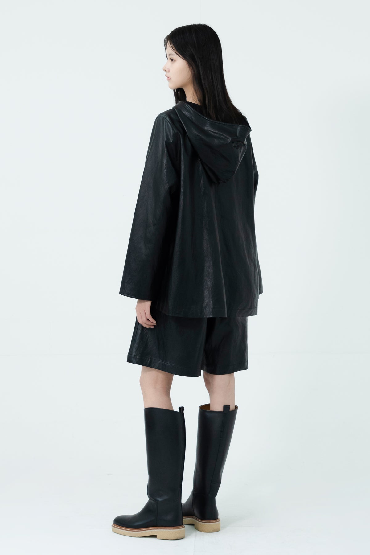 leather hooded jacket