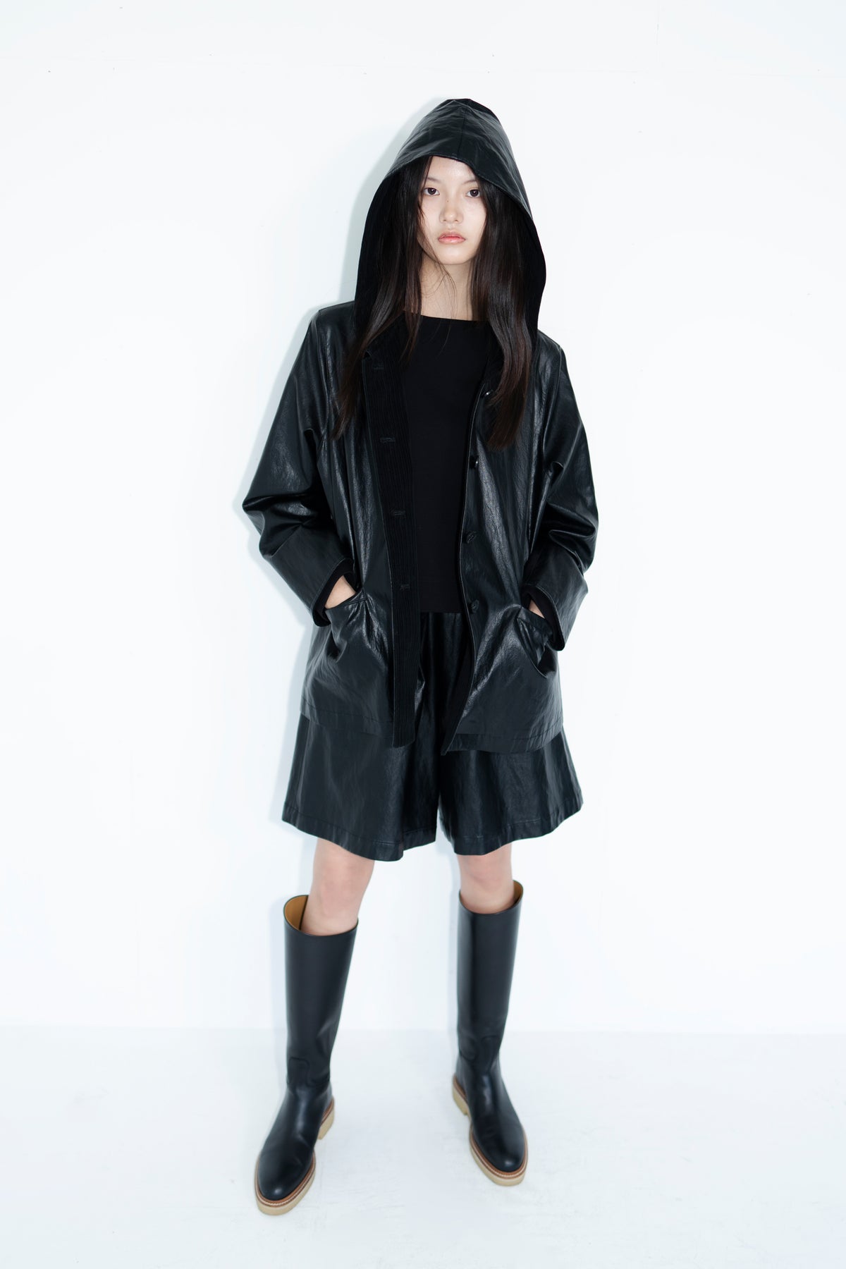 leather hooded jacket
