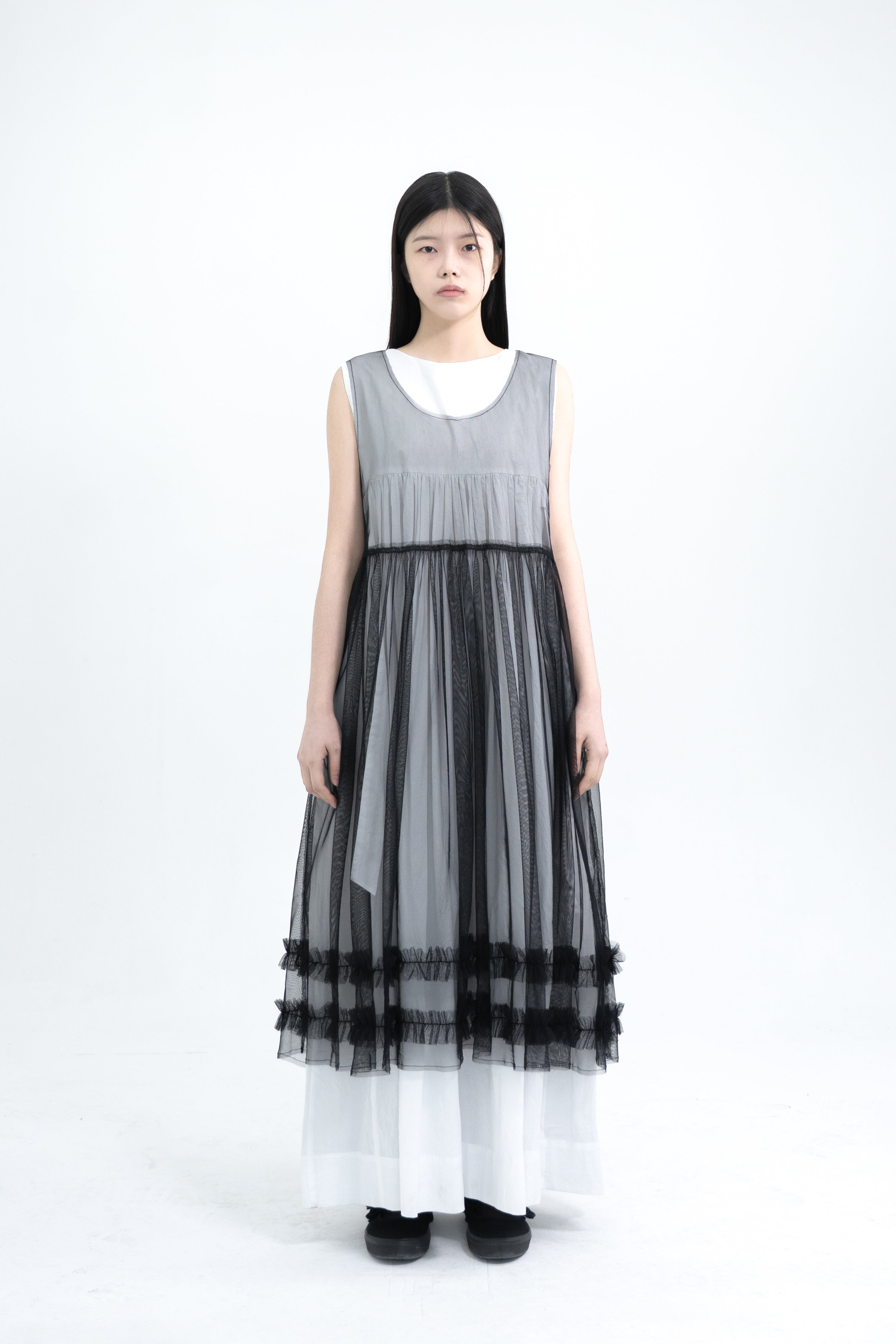 mesh shirring dress