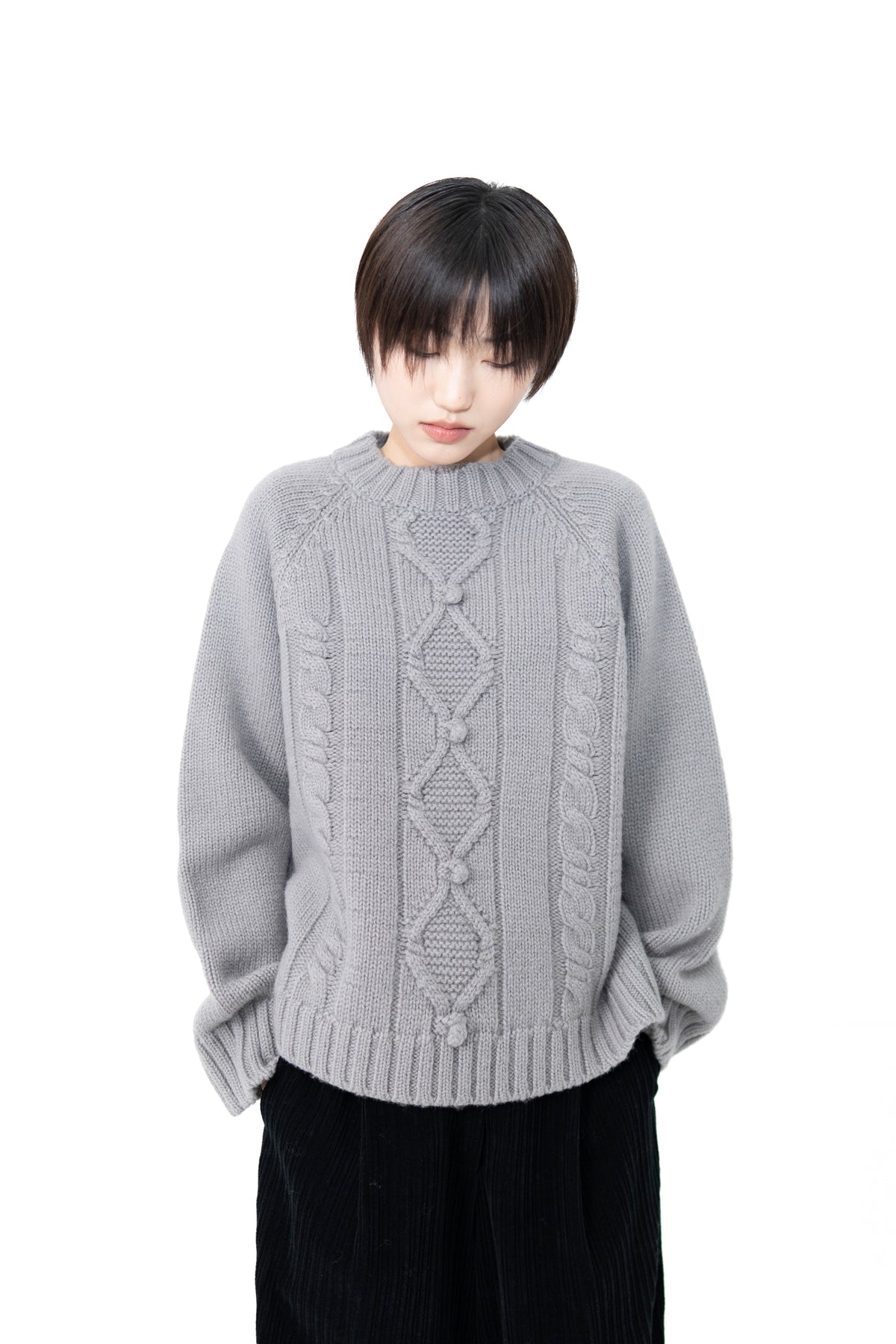 wool fleur pom knit