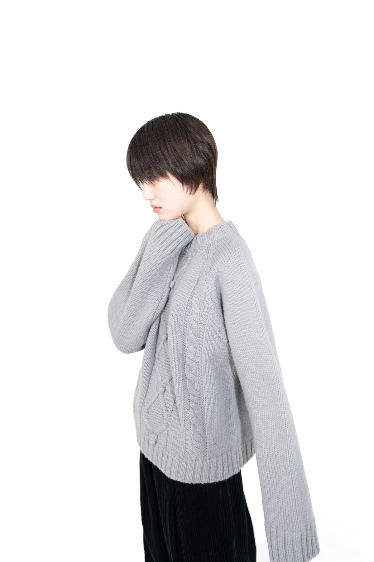 wool fleur pom knit